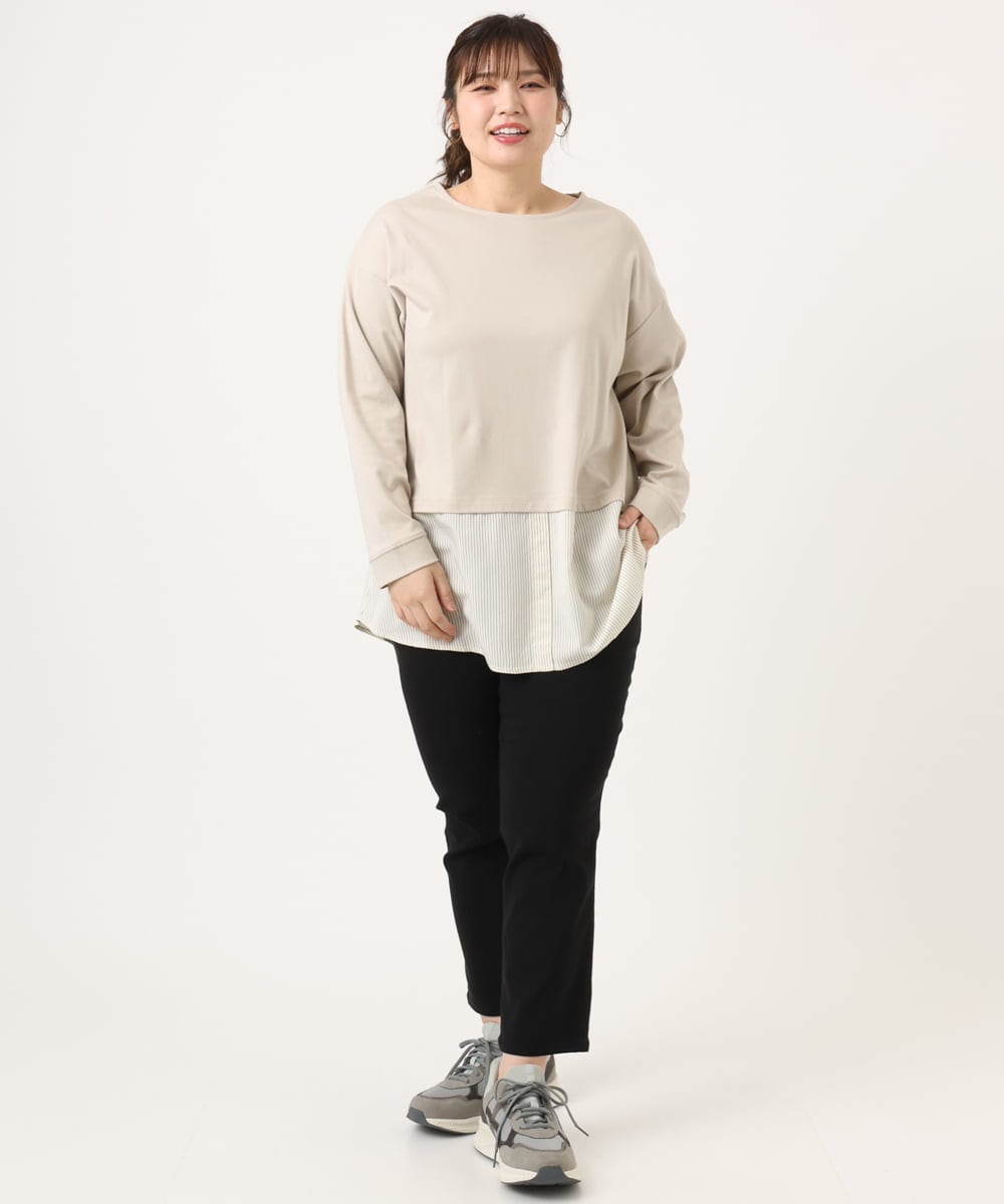OLKKA24099 eur3(エウルキューブ) 【WEB先行販売】【大きいサイズ】シャツレイヤード風カットソー ベージュ(82)