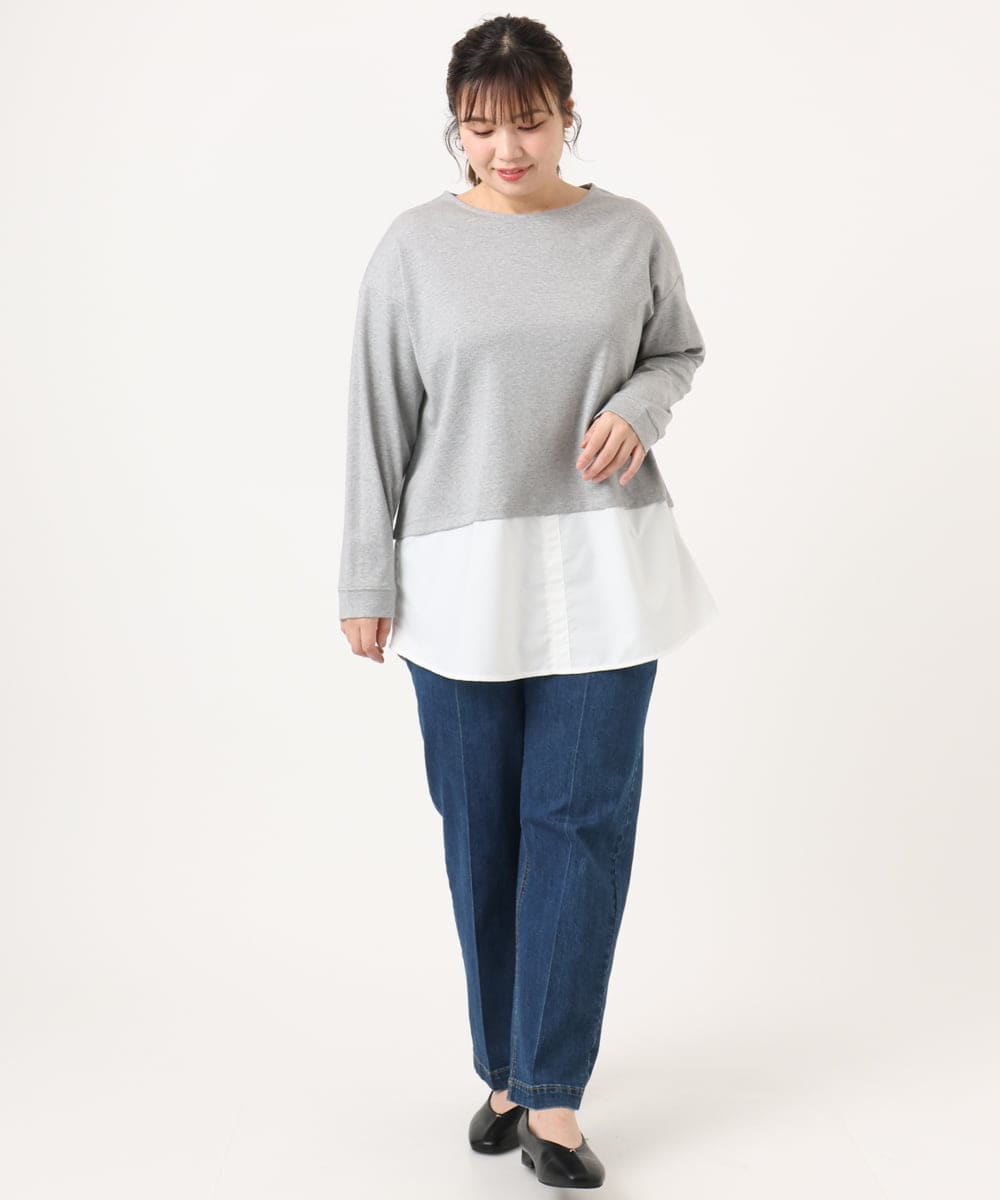 OLKKA24099 eur3(エウルキューブ) 【WEB先行販売】【大きいサイズ】シャツレイヤード風カットソー グレー(92)