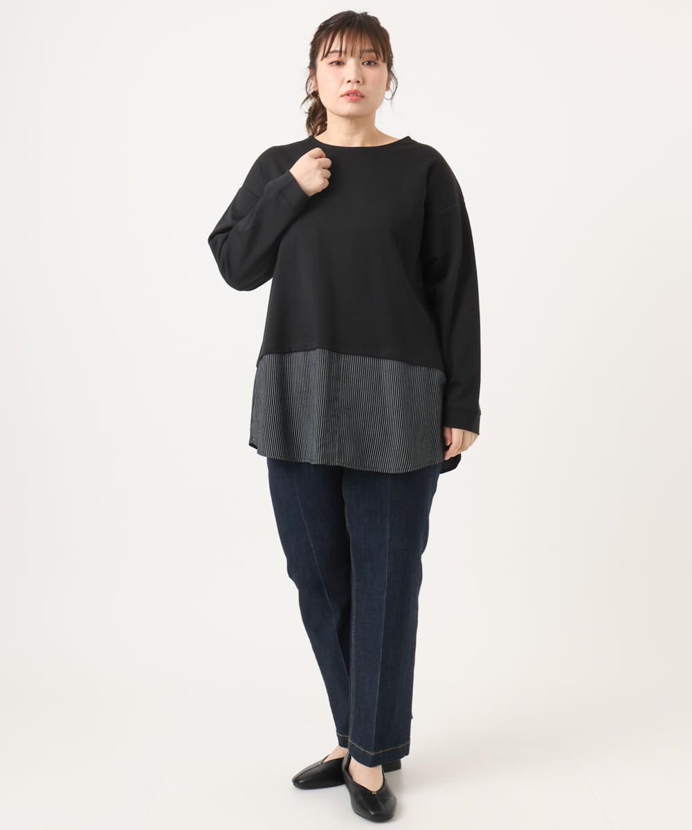 OLKKA24099 eur3(エウルキューブ) 【WEB先行販売】【大きいサイズ】シャツレイヤード風カットソー ブラック(94)