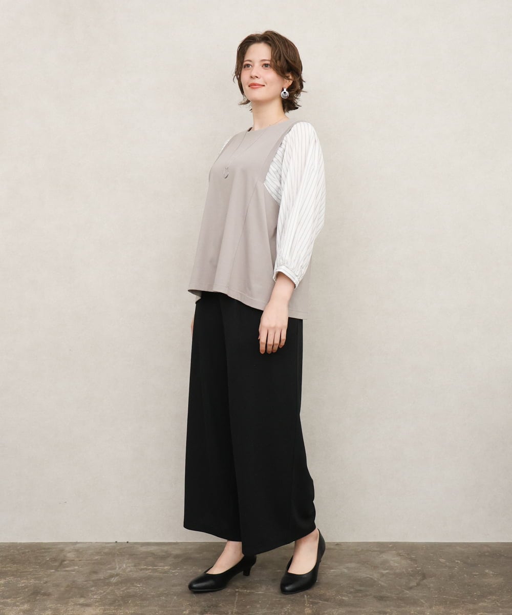 OLKKD03079 eur3(エウルキューブ) 【大きいサイズ】異素材ドッキングブトップス グレージュ