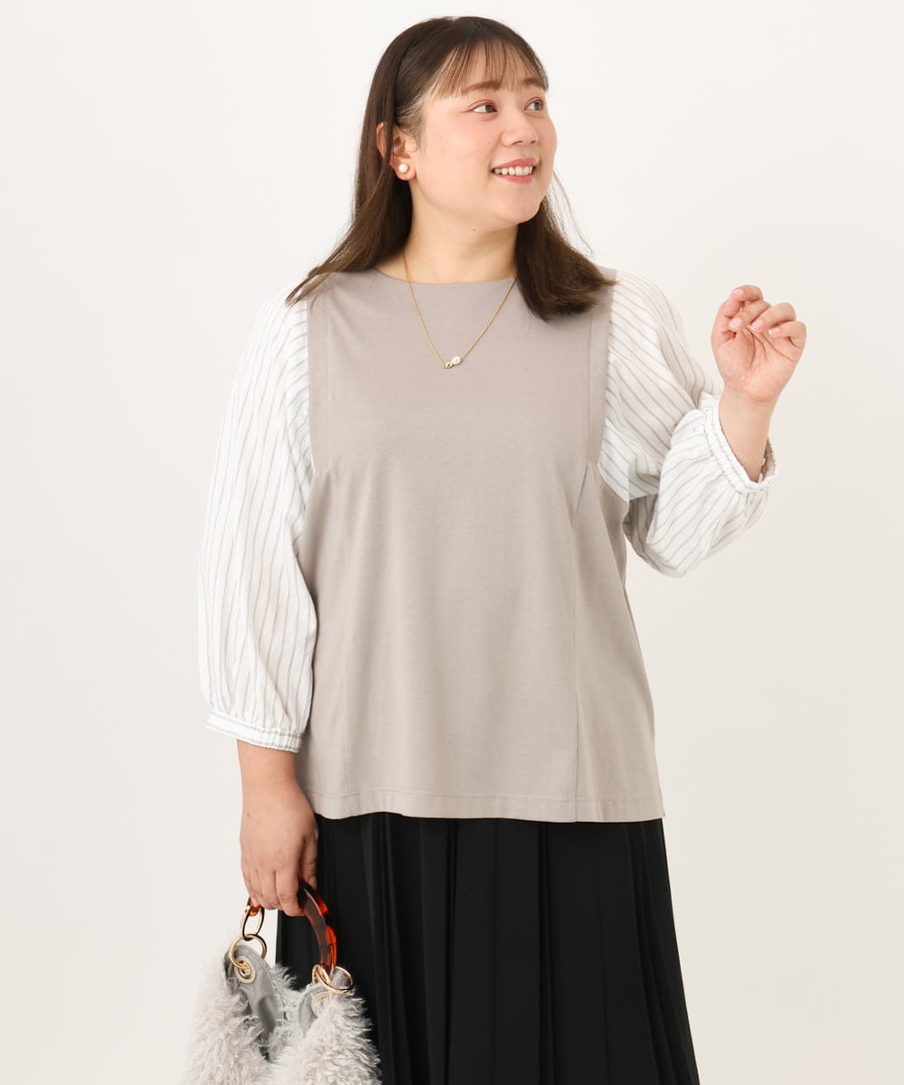 OLKKD03079 eur3(エウルキューブ) 【大きいサイズ】異素材ドッキングブトップス グレージュ