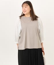 OLKKD03079 eur3(エウルキューブ) 【大きいサイズ】異素材ドッキングブトップス グレージュ