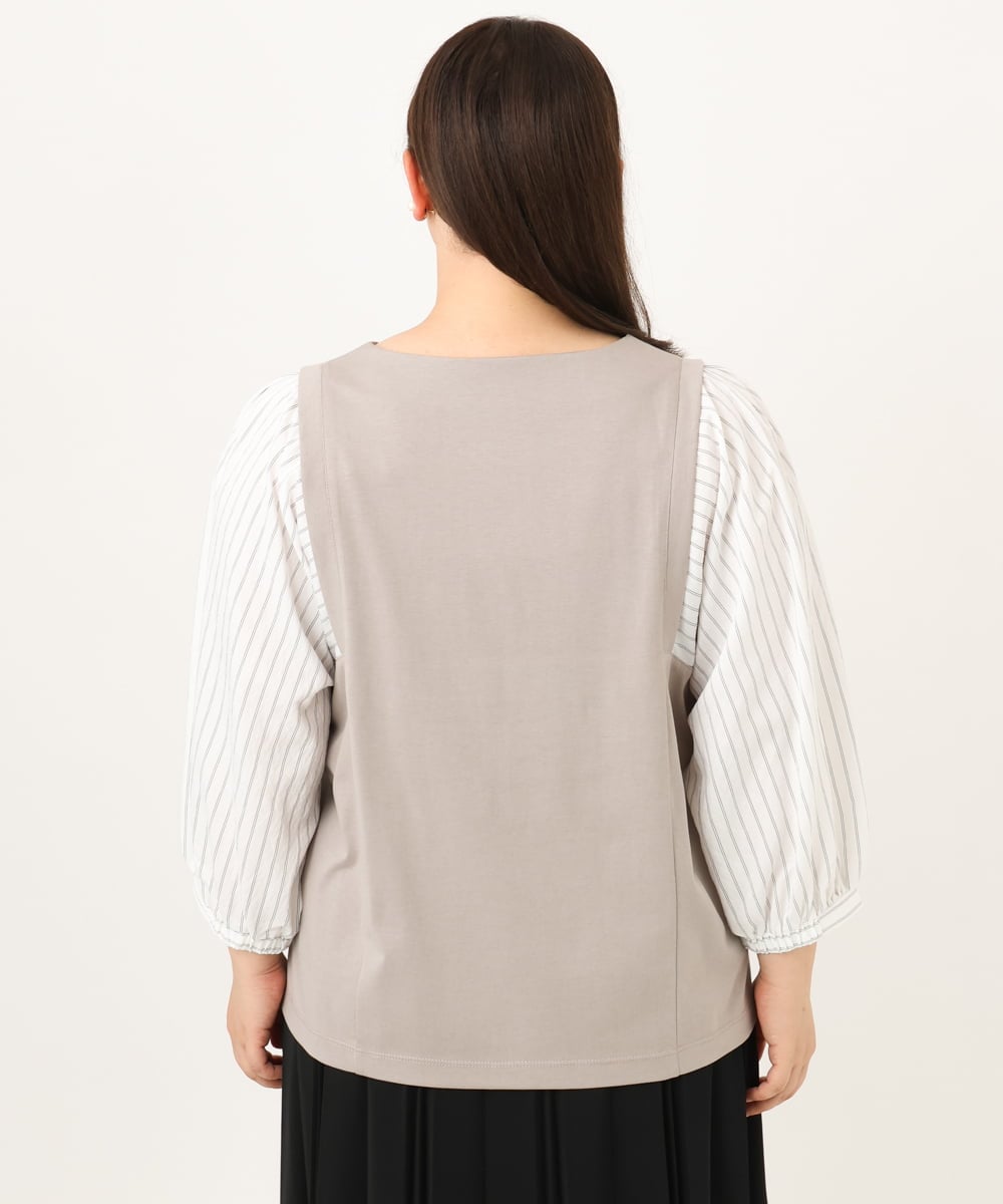 OLKKD03079 eur3(エウルキューブ) 【大きいサイズ】異素材ドッキングブトップス グレージュ