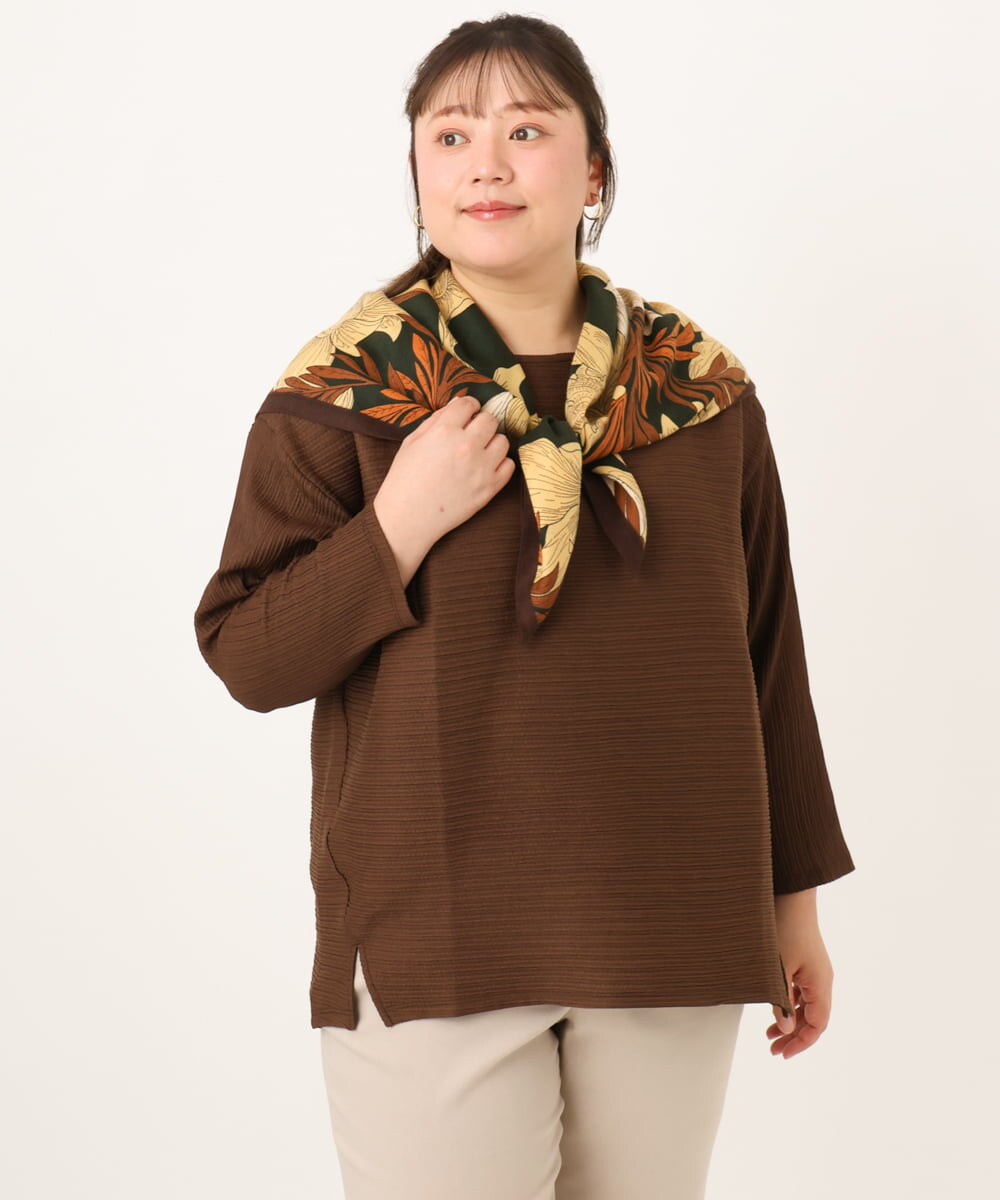 OLKKD06069 eur3(エウルキューブ) 【WEB先行販売】【大きいサイズ】シャーリングリップルカットソー ダークブラウン