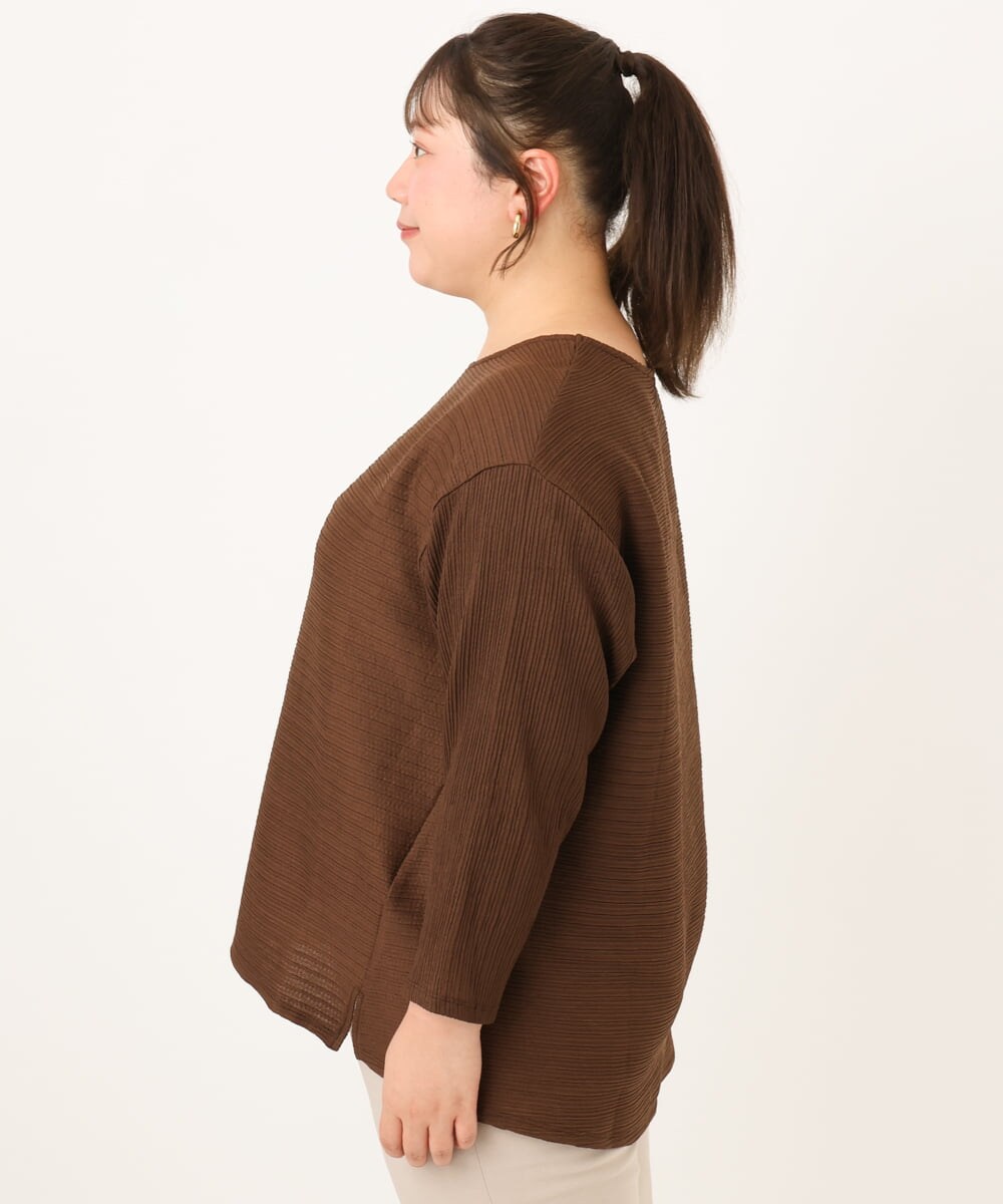 OLKKD06069 eur3(エウルキューブ) 【WEB先行販売】【大きいサイズ】シャーリングリップルカットソー ダークブラウン