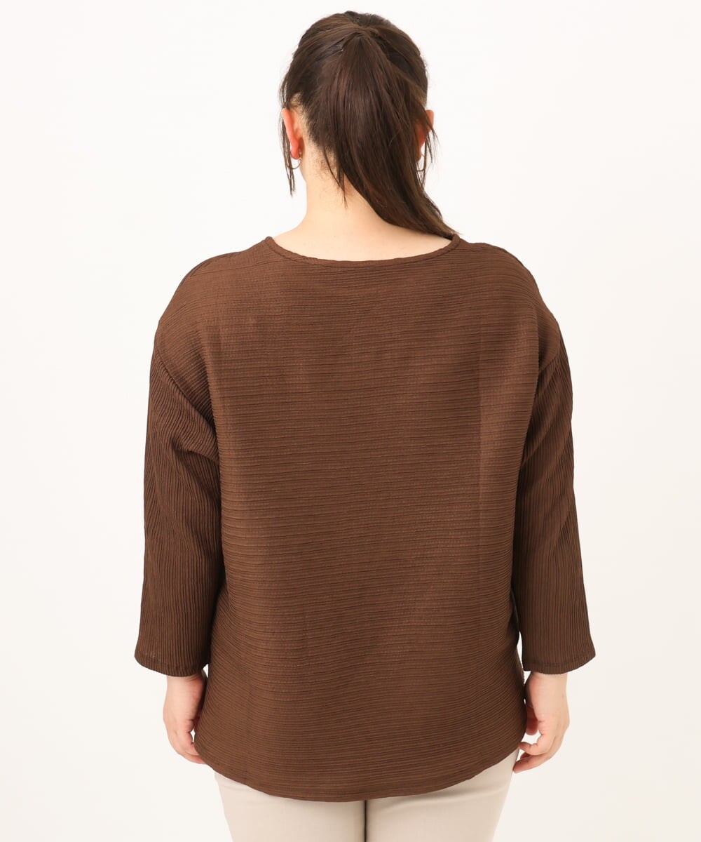OLKKD06069 eur3(エウルキューブ) 【WEB先行販売】【大きいサイズ】シャーリングリップルカットソー ダークブラウン