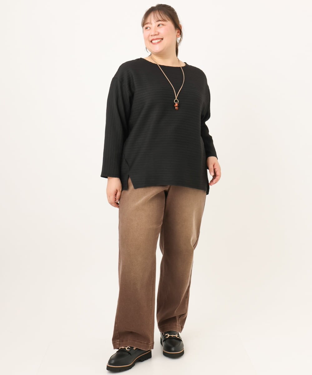 OLKKD06069 eur3(エウルキューブ) 【WEB先行販売】【大きいサイズ】シャーリングリップルカットソー ブラック