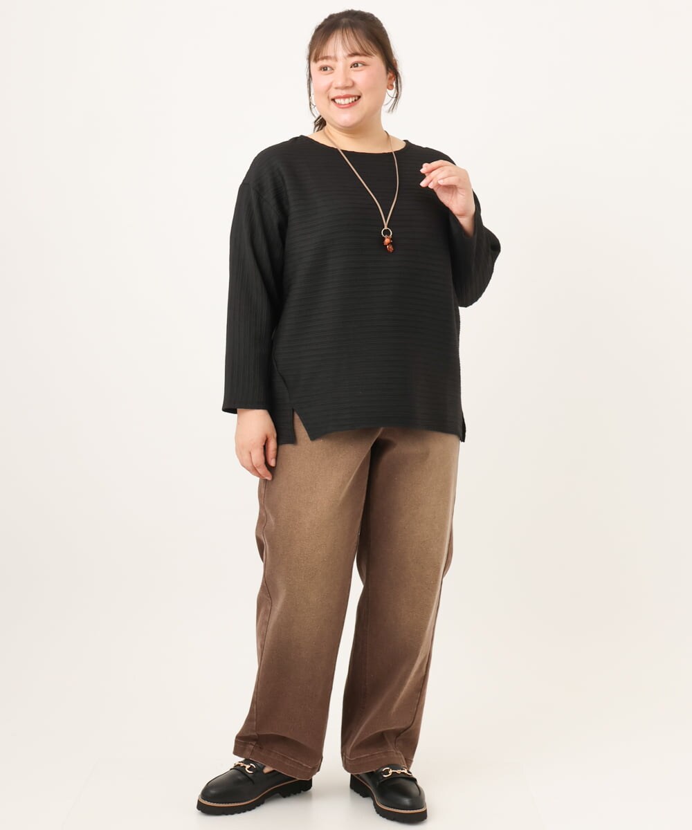 OLKKD06069 eur3(エウルキューブ) 【WEB先行販売】【大きいサイズ】シャーリングリップルカットソー ブラック