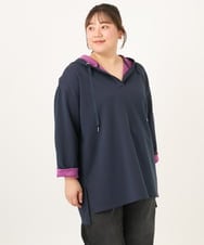 OLKKD07099 eur3(エウルキューブ) 【大きいサイズ】ダンボールリバーフーディトップス ネイビー（WEB限定カラー）