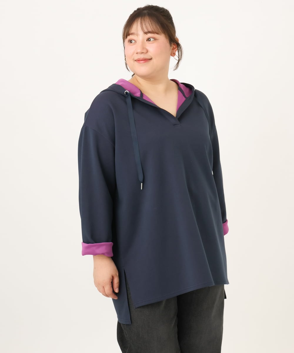 OLKKD07099 eur3(エウルキューブ) 【大きいサイズ】ダンボールリバーフーディトップス ネイビー（WEB限定カラー）