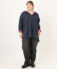 OLKKD07099 eur3(エウルキューブ) 【大きいサイズ】ダンボールリバーフーディトップス ネイビー（WEB限定カラー）