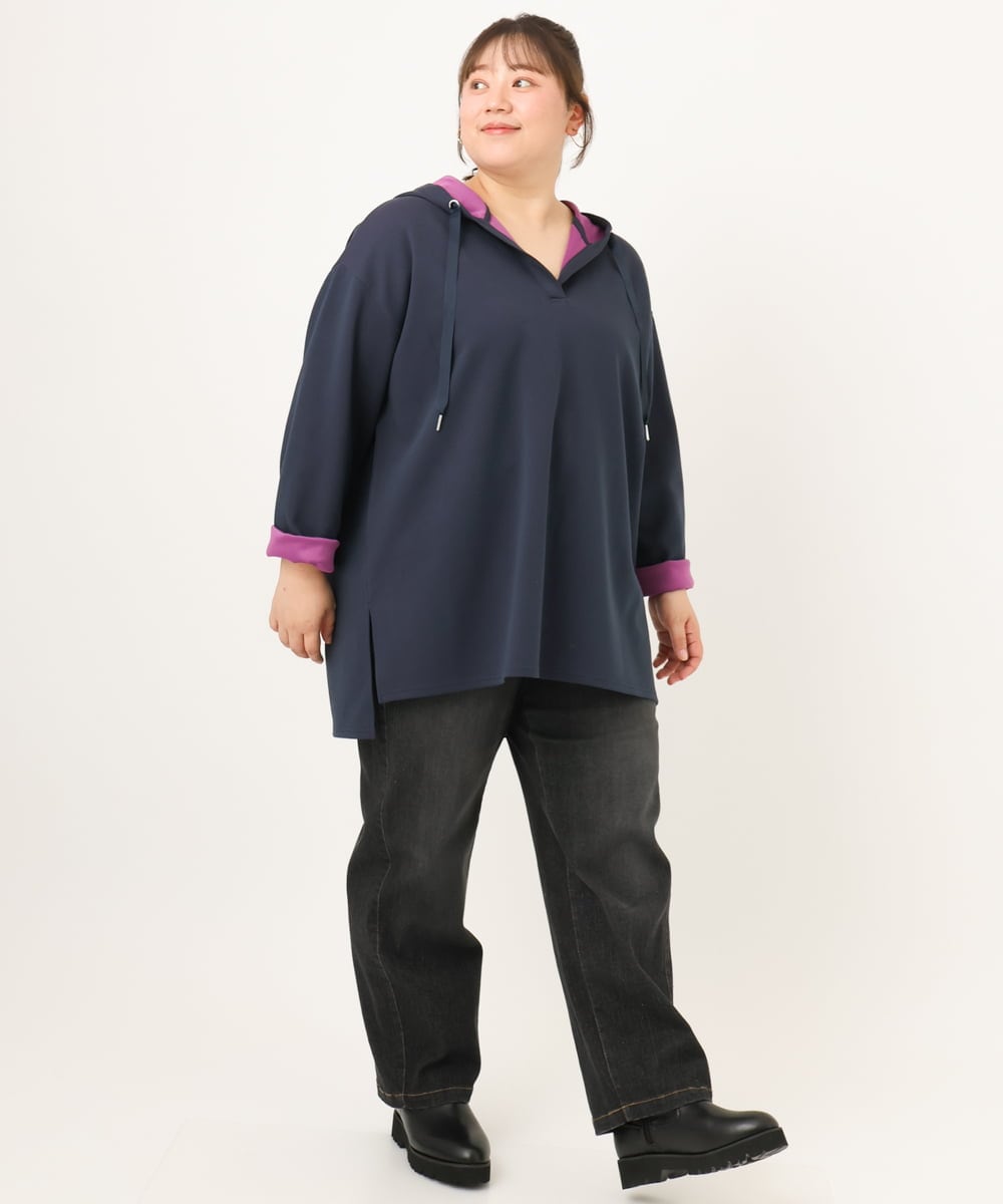 OLKKD07099 eur3(エウルキューブ) 【大きいサイズ】ダンボールリバーフーディトップス ネイビー（WEB限定カラー）