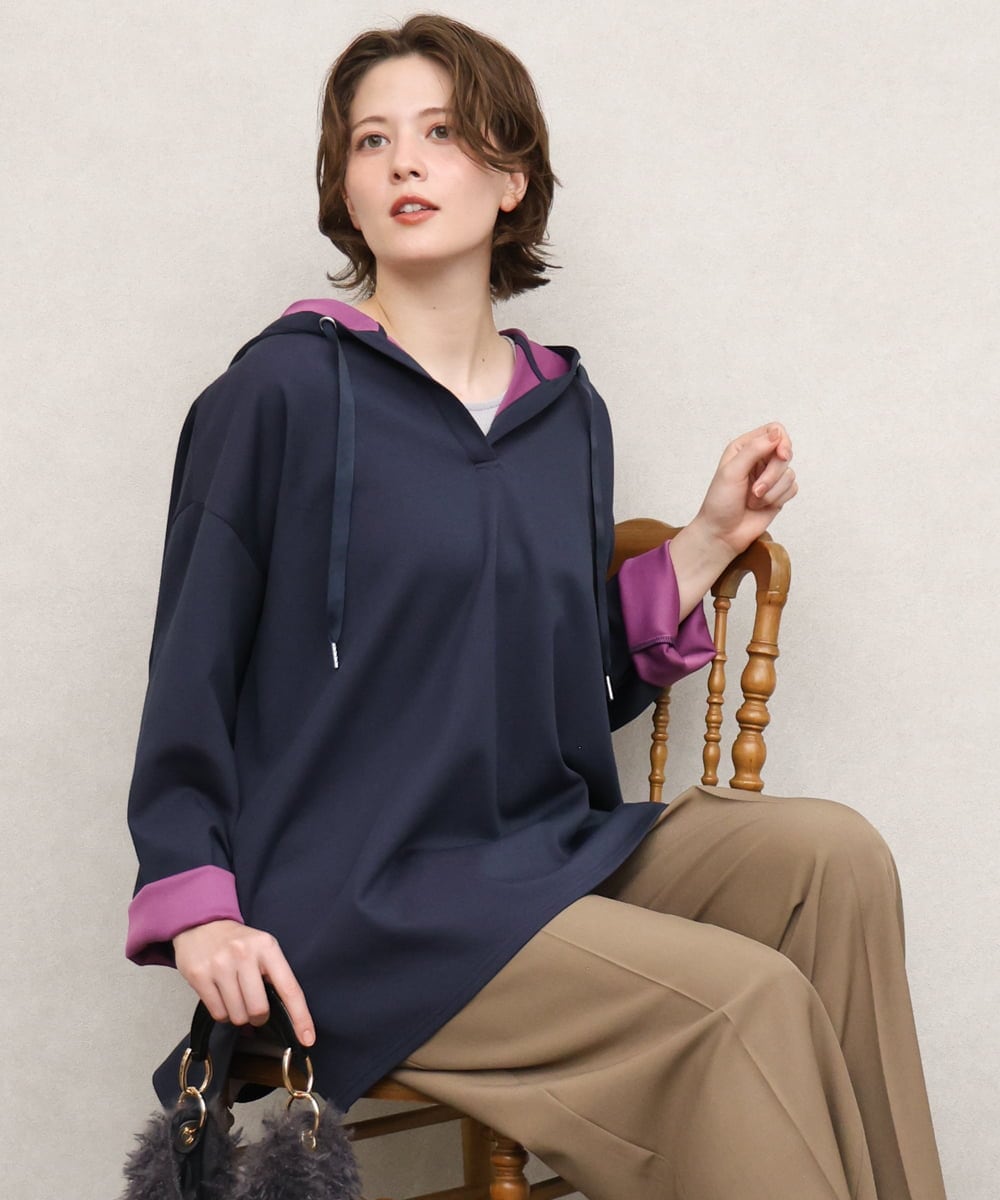 OLKKD07099 eur3(エウルキューブ) 【大きいサイズ】ダンボールリバーフーディトップス ネイビー（WEB限定カラー）