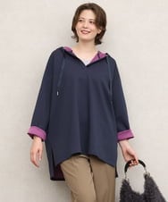 OLKKD07099 eur3(エウルキューブ) 【大きいサイズ】ダンボールリバーフーディトップス ネイビー（WEB限定カラー）