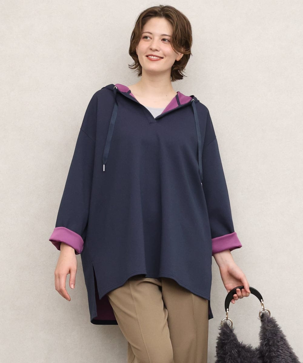 OLKKD07099 eur3(エウルキューブ) 【大きいサイズ】ダンボールリバーフーディトップス ネイビー（WEB限定カラー）