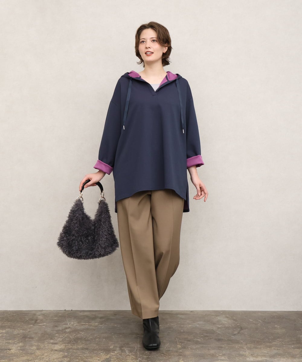 OLKKD07099 eur3(エウルキューブ) 【大きいサイズ】ダンボールリバーフーディトップス ネイビー（WEB限定カラー）