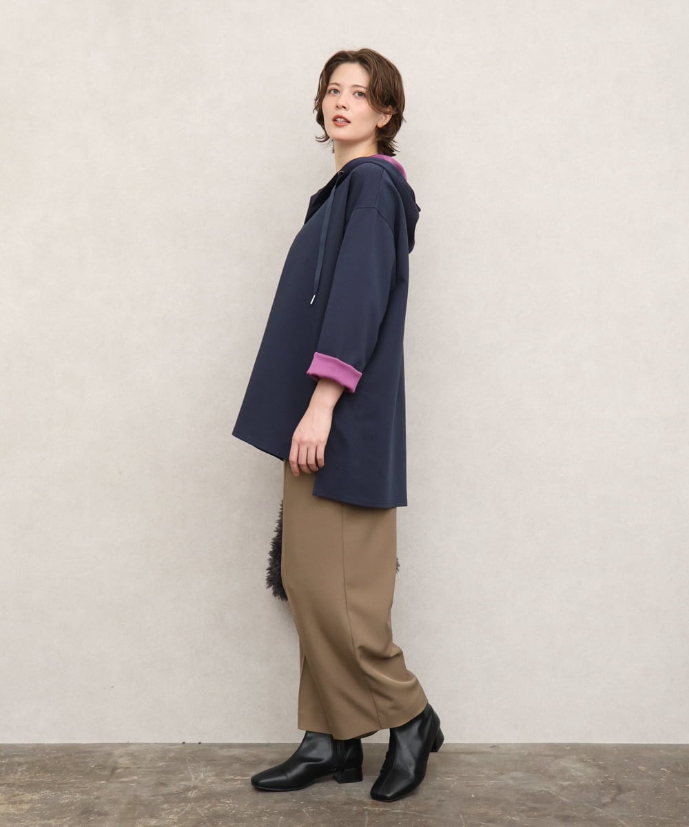 OLKKD07099 eur3(エウルキューブ) 【大きいサイズ】ダンボールリバーフーディトップス ネイビー（WEB限定カラー）