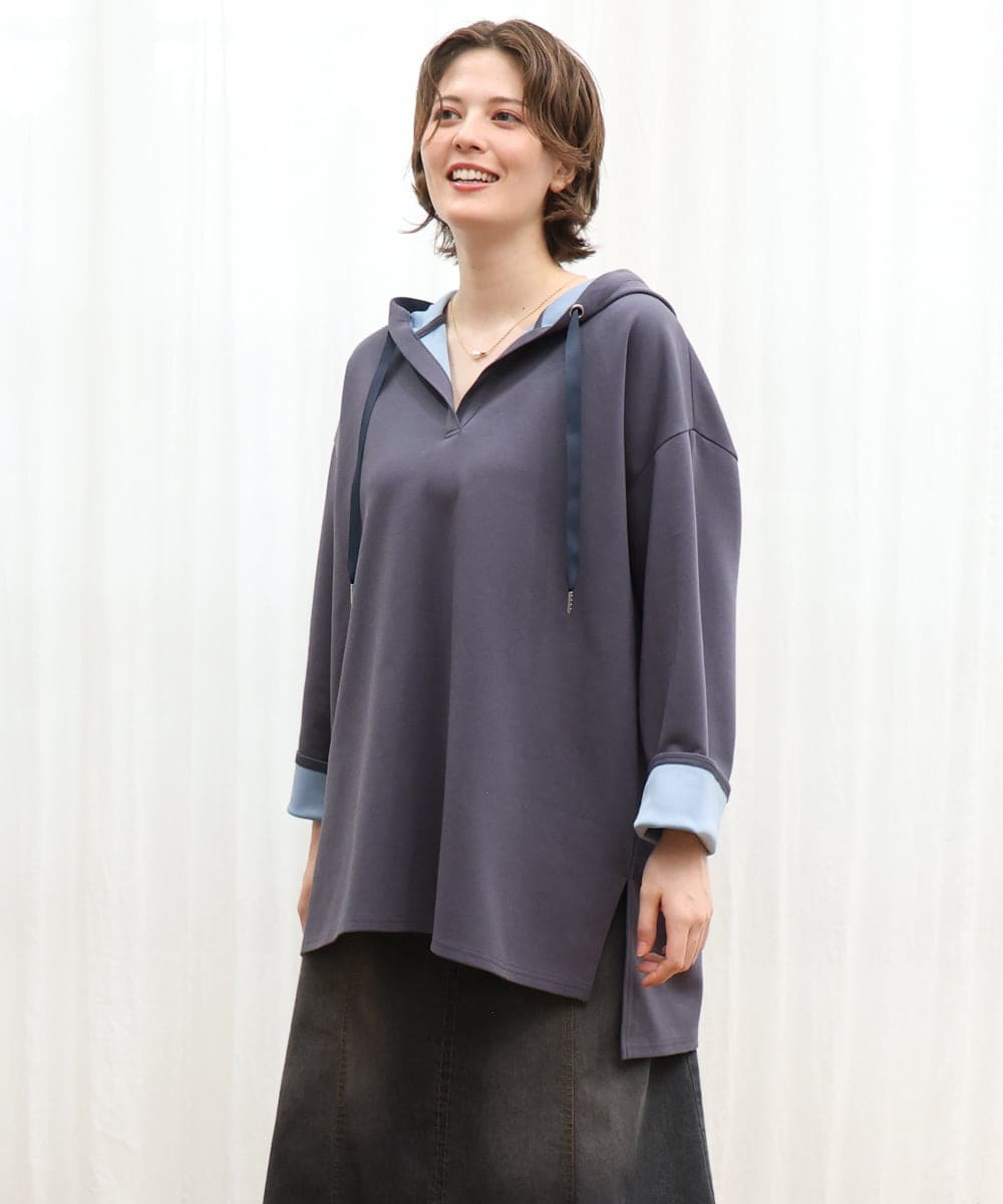 OLKKD07099 eur3(エウルキューブ) 【大きいサイズ】ダンボールリバーフーディトップス グレー