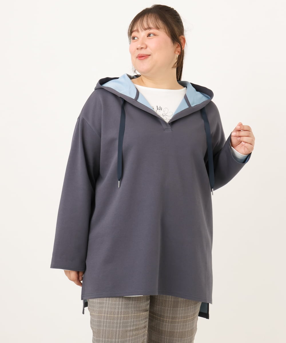 OLKKD07099 eur3(エウルキューブ) 【大きいサイズ】ダンボールリバーフーディトップス グレー