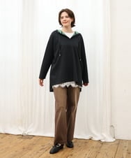 OLKKD07099 eur3(エウルキューブ) 【大きいサイズ】ダンボールリバーフーディトップス ブラック