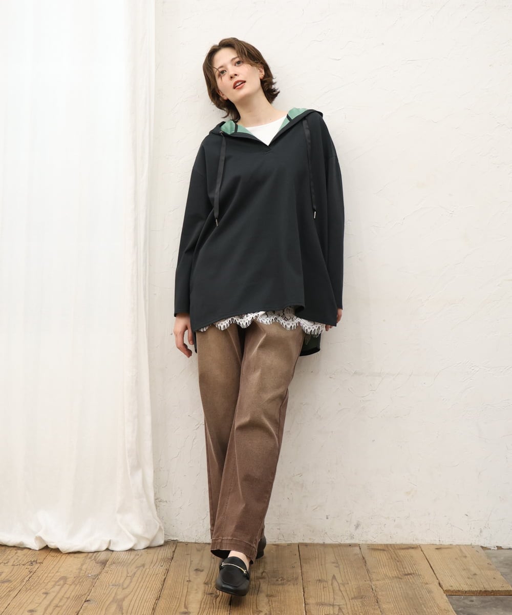 OLKKD07099 eur3(エウルキューブ) 【大きいサイズ】ダンボールリバーフーディトップス ブラック