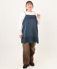 OLKKD08119 eur3(エウルキューブ) 【大きいサイズ】レースキャミ×袖シア―トップスセット ブルー