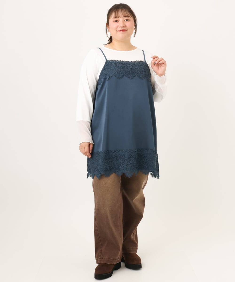 OLKKD08119 eur3(エウルキューブ) 【大きいサイズ】レースキャミ×袖シア―トップスセット ブルー