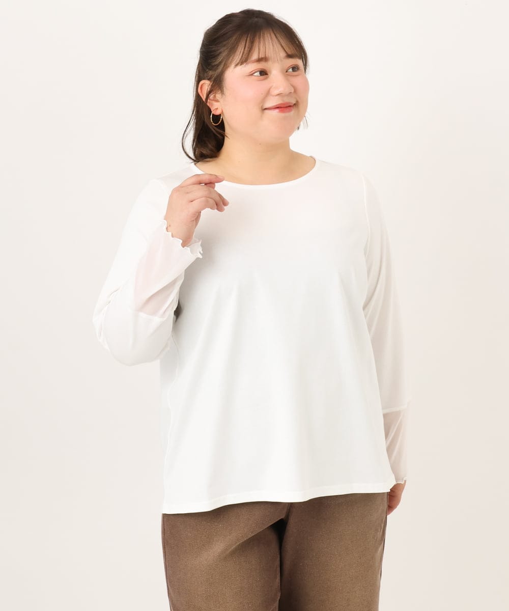 OLKKD08119 eur3(エウルキューブ) 【大きいサイズ】レースキャミ×袖シア―トップスセット ブルー