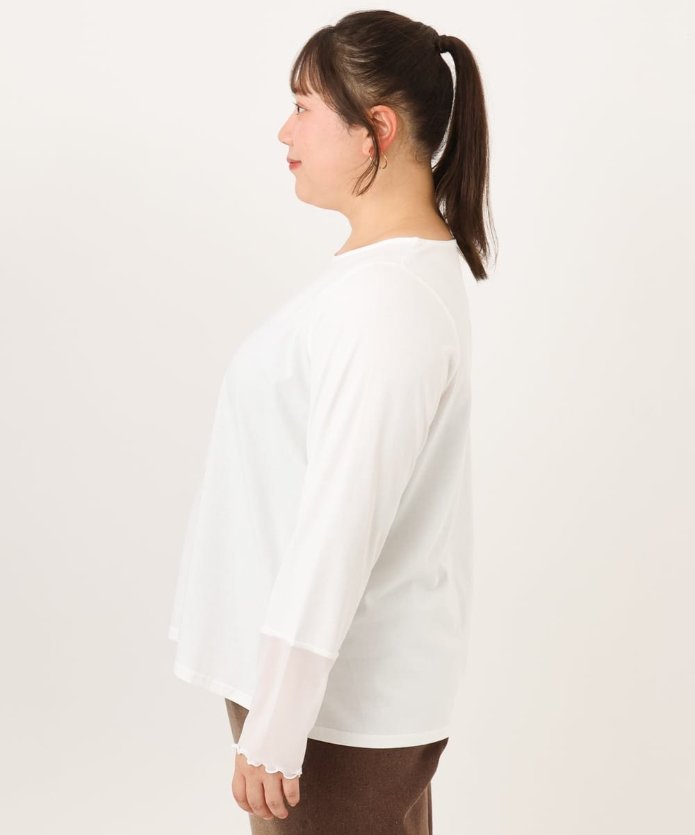 OLKKD08119 eur3(エウルキューブ) 【大きいサイズ】レースキャミ×袖シア―トップスセット ブルー