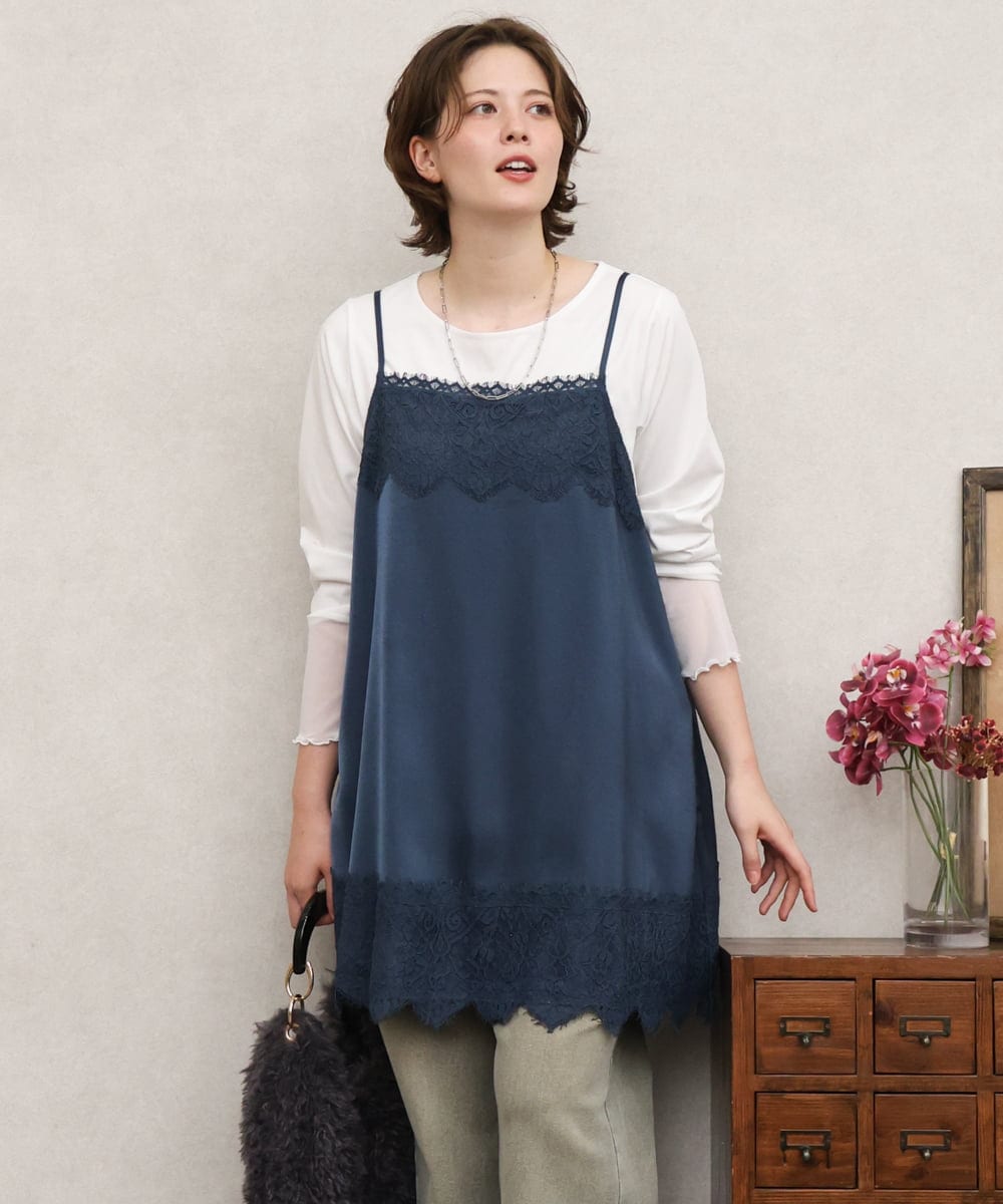 OLKKD08119 eur3(エウルキューブ) 【大きいサイズ】レースキャミ×袖シア―トップスセット ブルー
