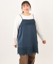 OLKKD08119 eur3(エウルキューブ) 【大きいサイズ】レースキャミ×袖シア―トップスセット ブルー
