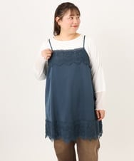 OLKKD08119 eur3(エウルキューブ) 【大きいサイズ】レースキャミ×袖シア―トップスセット ブルー
