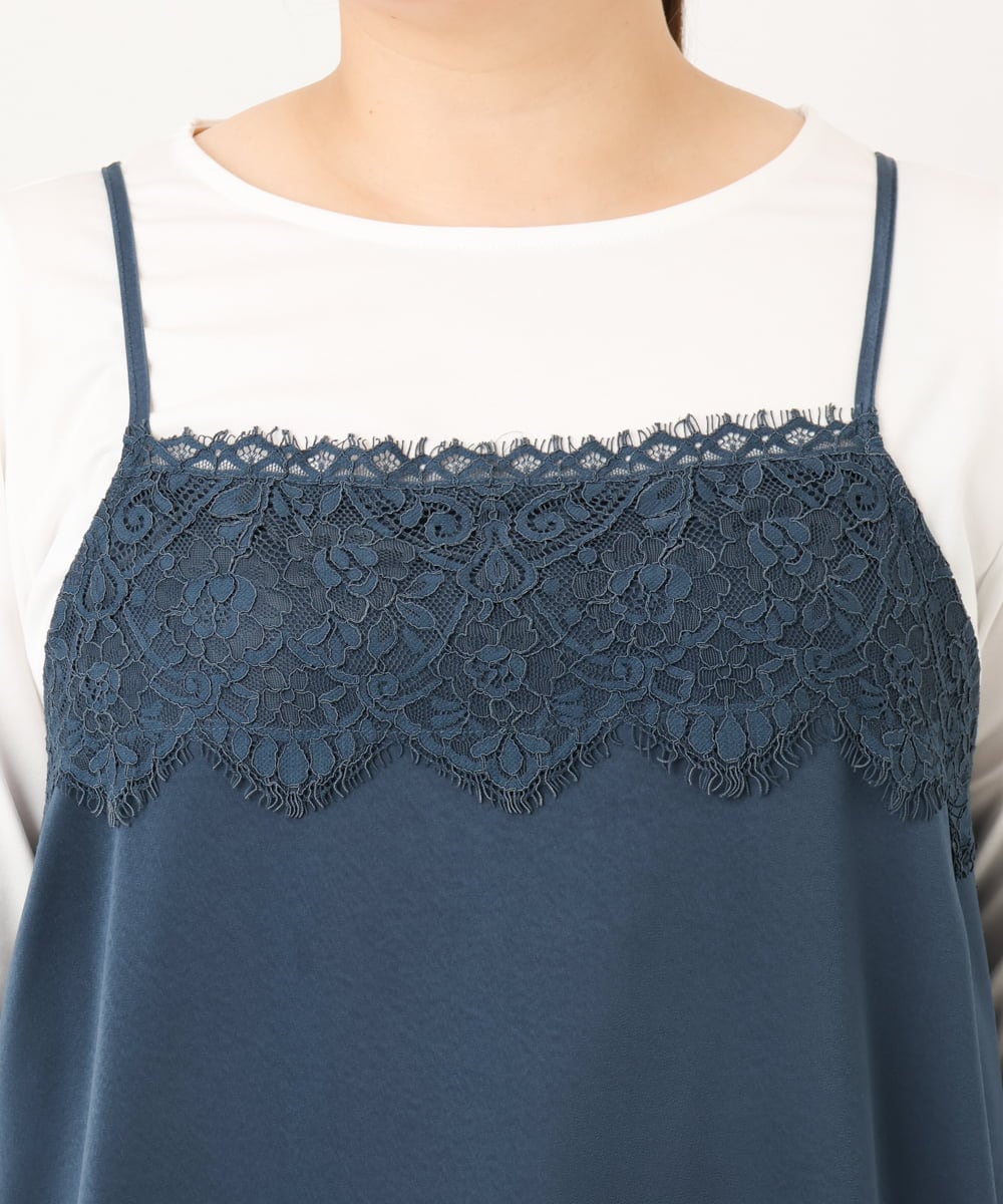 OLKKD08119 eur3(エウルキューブ) 【大きいサイズ】レースキャミ×袖シア―トップスセット ブルー