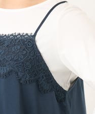 OLKKD08119 eur3(エウルキューブ) 【大きいサイズ】レースキャミ×袖シア―トップスセット ブルー