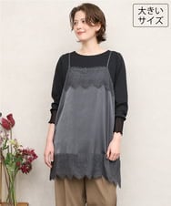 OLKKD08119 eur3(エウルキューブ) 【大きいサイズ】レースキャミ×袖シア―トップスセット ダークグレー