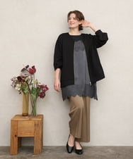 OLKKD08119 eur3(エウルキューブ) 【大きいサイズ】レースキャミ×袖シア―トップスセット ダークグレー