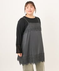OLKKD08119 eur3(エウルキューブ) 【大きいサイズ】レースキャミ×袖シア―トップスセット ダークグレー