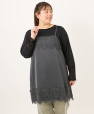 OLKKD08119 eur3(エウルキューブ) 【大きいサイズ】レースキャミ×袖シア―トップスセット ダークグレー