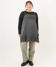 OLKKD08119 eur3(エウルキューブ) 【大きいサイズ】レースキャミ×袖シア―トップスセット ダークグレー