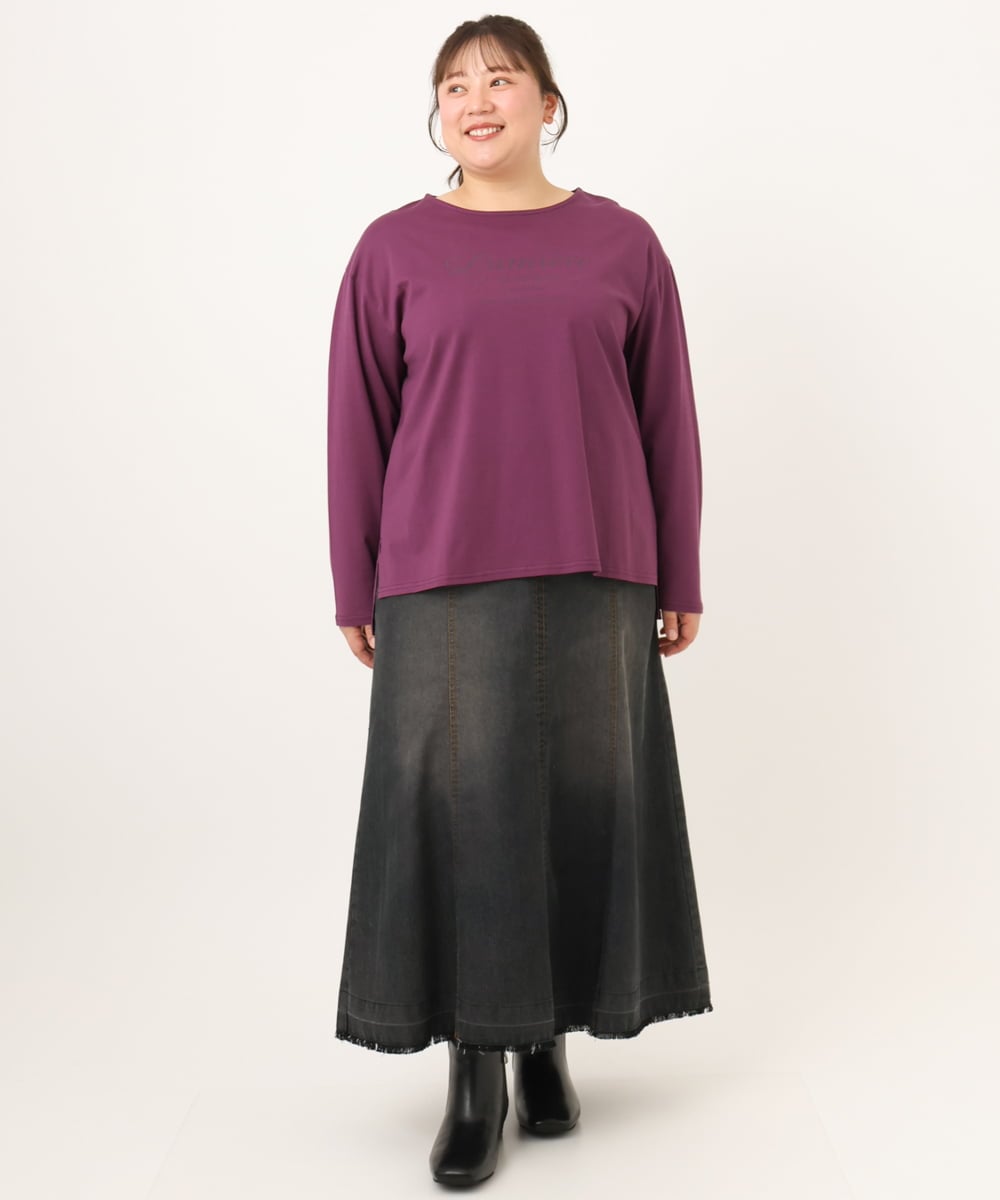 OLKKD09064 eur3(エウルキューブ) 【WEB先行販売】【大きいサイズ】ドロップショルダーロゴTシャツ ワイン