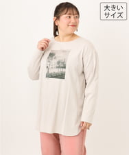 OLKKD10064 eur3(エウルキューブ) 【WEB先行販売】【大きいサイズ】プリント長袖Tシャツ グレージュ