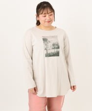 OLKKD10064 eur3(エウルキューブ) 【WEB先行販売】【大きいサイズ】プリント長袖Tシャツ グレージュ