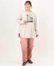 OLKKD10064 eur3(エウルキューブ) 【WEB先行販売】【大きいサイズ】プリント長袖Tシャツ グレージュ