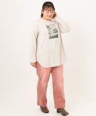 OLKKD10064 eur3(エウルキューブ) 【WEB先行販売】【大きいサイズ】プリント長袖Tシャツ グレージュ