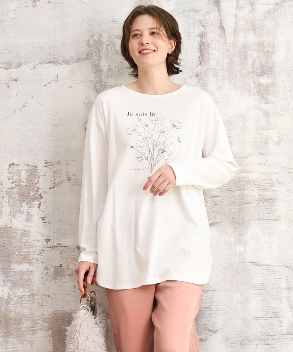 OLKKD10064 eur3(エウルキューブ) 【WEB先行販売】【大きいサイズ】プリント長袖Tシャツ ホワイト