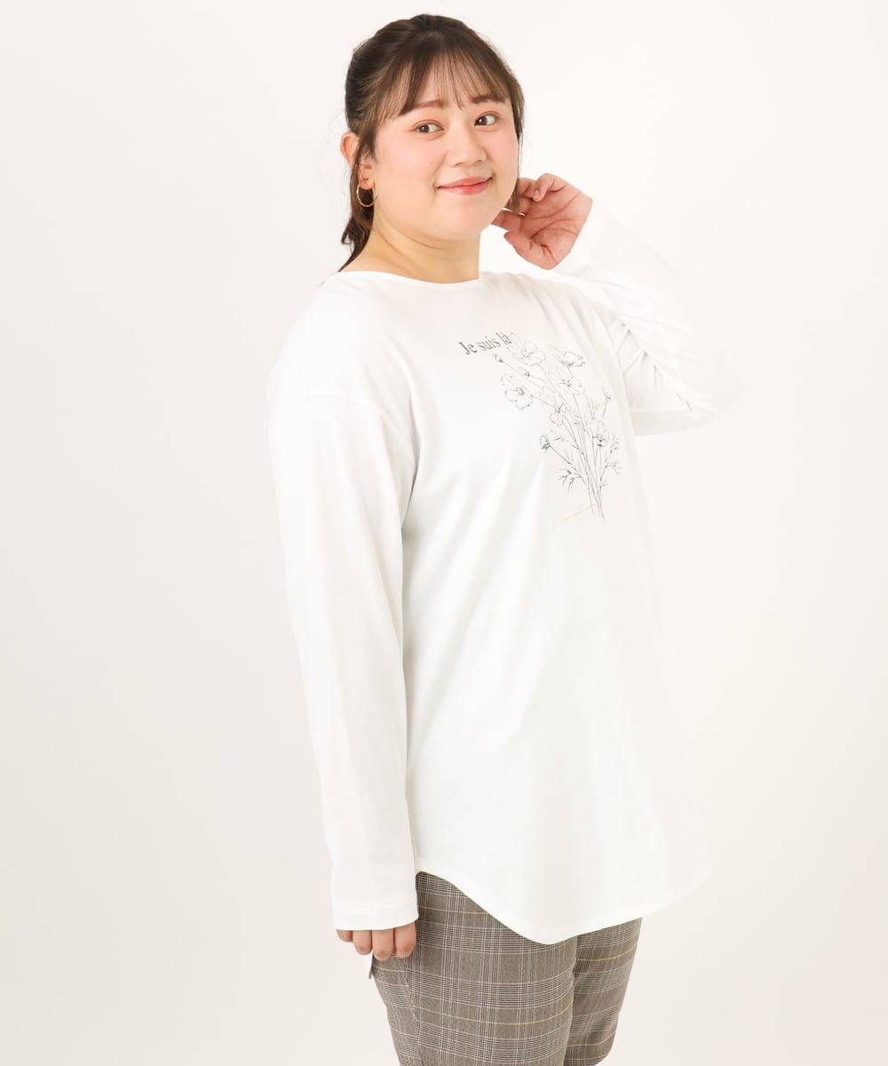 OLKKD10064 eur3(エウルキューブ) 【WEB先行販売】【大きいサイズ】プリント長袖Tシャツ ホワイト