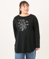 OLKKD10064 eur3(エウルキューブ) 【WEB先行販売】【大きいサイズ】プリント長袖Tシャツ ブラック