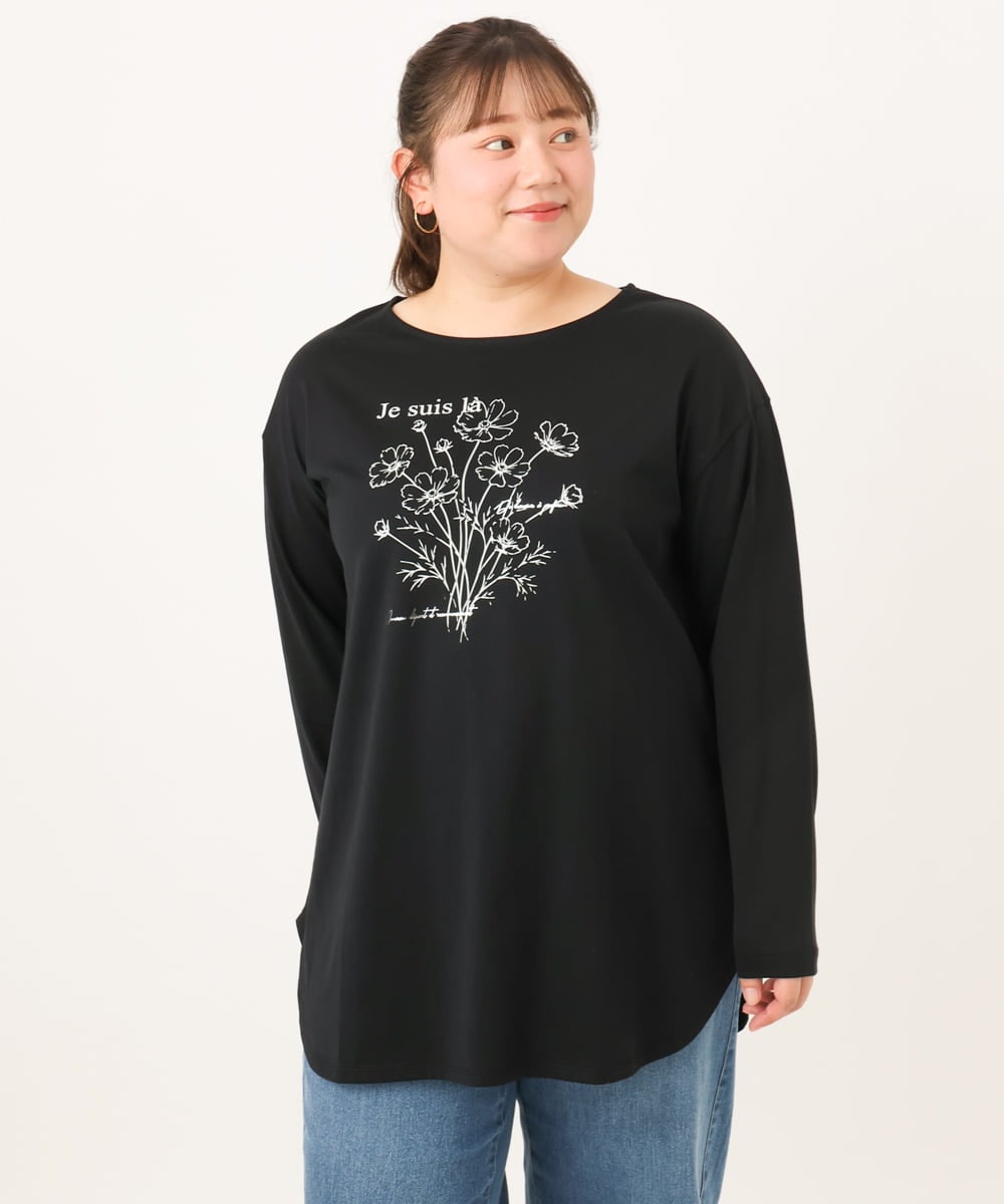 OLKKD10064 eur3(エウルキューブ) 【WEB先行販売】【大きいサイズ】プリント長袖Tシャツ ブラック