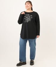 OLKKD10064 eur3(エウルキューブ) 【WEB先行販売】【大きいサイズ】プリント長袖Tシャツ ブラック