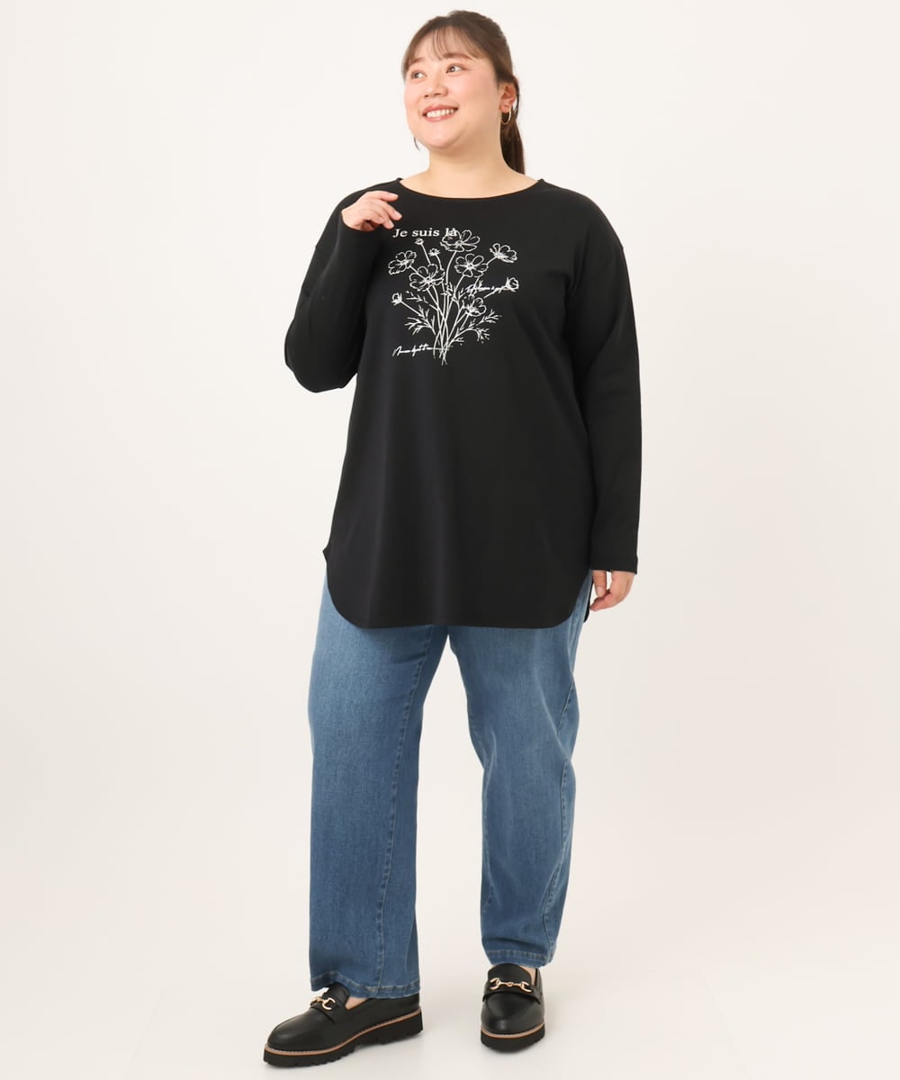 OLKKD10064 eur3(エウルキューブ) 【WEB先行販売】【大きいサイズ】プリント長袖Tシャツ ブラック